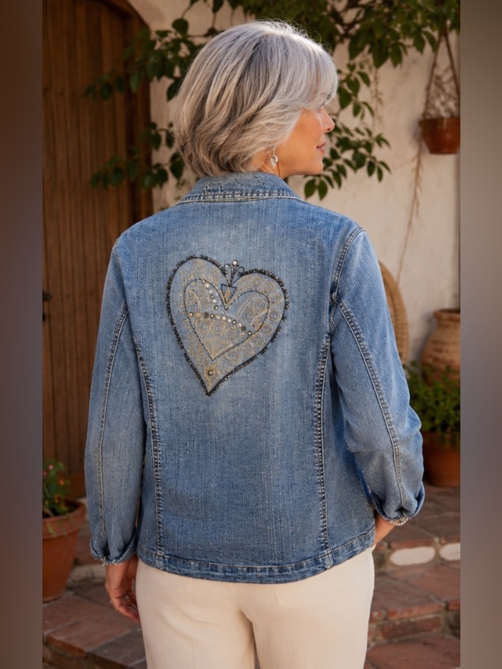 Chicos platinum bedazzled denim jacket - Picture 2 of 9